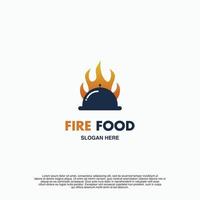 Fire food logo design icon template, movable food cover with fire concept vector