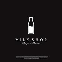 milk shop logo design retro hipster vintage, label symbol badge, milk bottle logo concept template vector