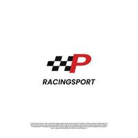 letter P with racing flag icon template logo design vector