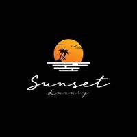 silhouette of sunset or sunrise logo on black background luxury design vector