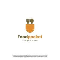 food pocket logo design on isolated background, pocket with spoon and fork logo icon vector