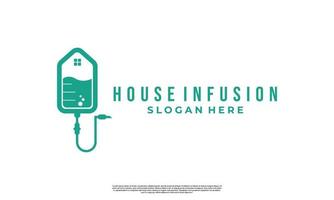 concepto moderno de diseño de logotipo de infusión de casa. casa con logo de infusión vector