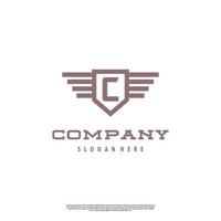 letter c with shield and wing logo design simple concept vector