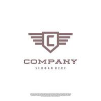 letter c with shield and wing logo design simple concept vector