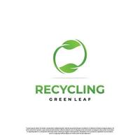 concepto moderno de diseño de logotipo de reciclaje de hojas, diseño de logotipo de círculo de hojas en un fondo aislado vector