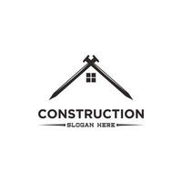 casa con diseño de logotipo de clavos para la construcción, casa con logotipo de espiga vector