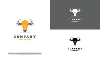 strong lamp logo icon. light bulb with big muscle logo concept vector