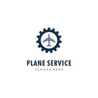 plane with gear logo design for service airplane. airplane fix logo design creative vector