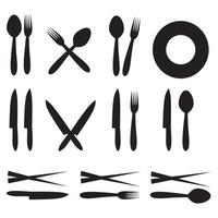 Cutlery Icon Silhouette, Fork,Spoon and Chopsticks Silhouette Set, vector