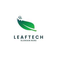 leaf with pixel logo design modern concept, leaf technology logo icon template vector