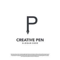 vector initial p with pen logo design concept