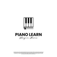 logotipo de aprendizaje de piano, logotipo de aprendizaje de piano, logotipo de la escuela de piano, concepto de logotipo de piano con libro vector