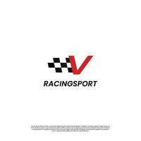 letter V with racing flag icon template logo design vector