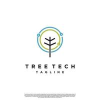 tech tree logo design concept modern. tree with technolgy element logo icon template vector