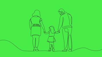 One line art little family mother daughter father green screen video