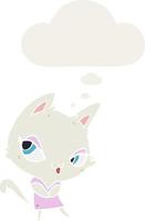 cartoon female cat and thought bubble in retro style vector