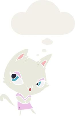 cartoon female cat and thought bubble in retro style