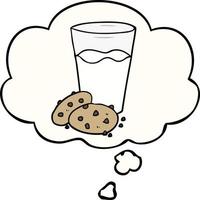 cartoon cookies and milk and thought bubble vector