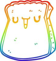 dibujo de línea de gradiente de arco iris rebanada de pan de dibujos animados vector