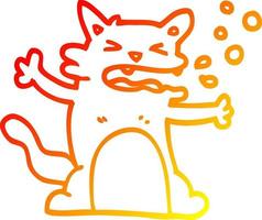 warm gradient line drawing cartoon hiccuping cat vector