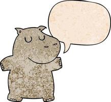 cartoon hippo and speech bubble in retro texture style vector