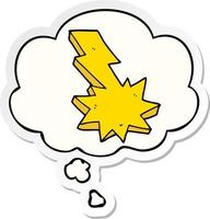 cartoon lightning strike and thought bubble as a printed sticker vector