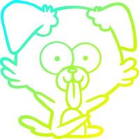 perro de dibujos animados de dibujo de línea de gradiente frío con lengua fuera vector