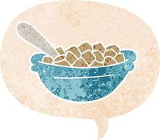 cartoon cereal bowl and speech bubble in retro textured style vector