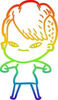 rainbow gradient line drawing cute cartoon girl with hipster haircut vector