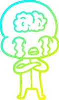 cold gradient line drawing cartoon big brain alien crying vector