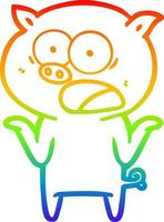 rainbow gradient line drawing cartoon pig shouting vector