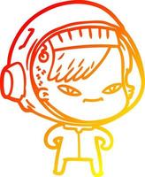 warm gradient line drawing cartoon astronaut woman vector