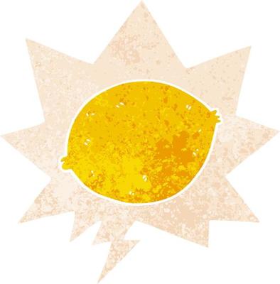 cartoon lemon and speech bubble in retro textured style