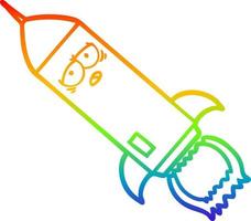 cohete de dibujos animados de dibujo de línea de degradado de arco iris vector