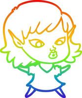 rainbow gradient line drawing pretty cartoon elf girl vector