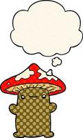 cartoon mushroom and thought bubble in comic book style vector