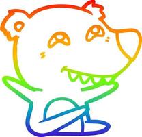 rainbow gradient line drawing cartoon bear showing teeth vector