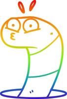 dibujo de línea de gradiente de arco iris gusano sorprendido de dibujos animados vector