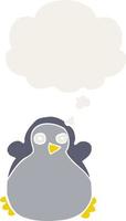 cartoon penguin and thought bubble in retro style vector