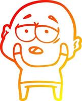 warm gradient line drawing cartoon tired bald man vector