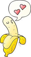 cartoon banana in love and speech bubble in smooth gradient style vector