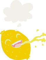 cartoon squirting lemon and thought bubble in retro style vector