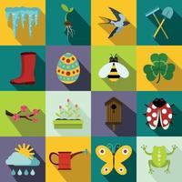 Spring icons set, flat style vector