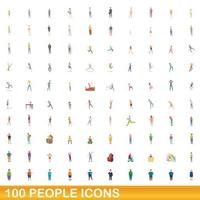 100 people icons set, cartoon style vector