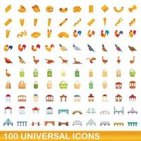 100 universal icons set, cartoon style vector