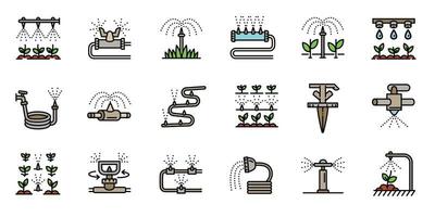 Irrigation system icons set, outline style vector