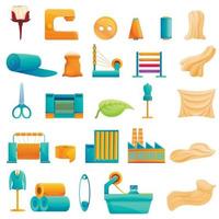 Textile production icons set, cartoon style vector