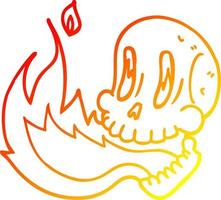 warm gradient line drawing cartoon flaming skull vector