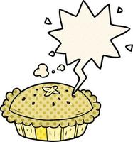 hot cartoon pie fresh out of the oven and speech bubble in comic book style vector