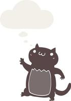 cartoon cat and thought bubble in retro style vector